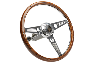 Classic Wooden Steering Wheel isolated on transparent background