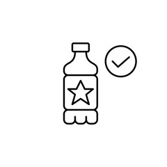Bottle of water and checkmark. Certified brand, health safety standards approved. Pixel perfect, editable stroke vector icon