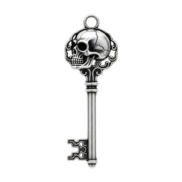 Ornate Silver Skull Key Pendant: A Mystical Symbol of Secrets, Power, and Unlocking the Unknown, with Gothic Fantasy Aesthetics