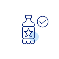 Bottle of water and checkmark. Certified brand, health safety standards approved. Pixel perfect, editable stroke vector icon