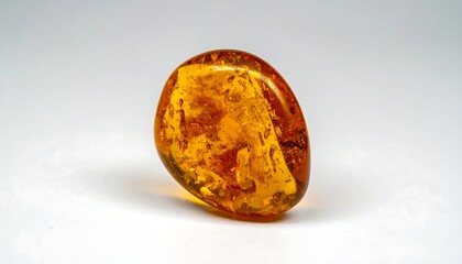 Polished amber gemstone, light orange hue, smooth surface,  showing inclusions