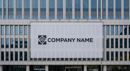 Company Name Signage on Modern Building Facade.