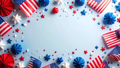Obraz premium Festive USA Independence Day Celebration with Flags and Starry Decorations