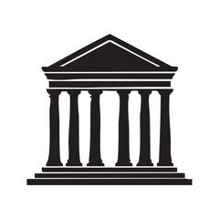 Monochrome Greek Temple Silhouette Depicts Architectural Heritage Classicism and Timeless Design Building Embodying History