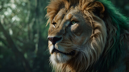 A beautiful Portrait of an Ornate Green Lion