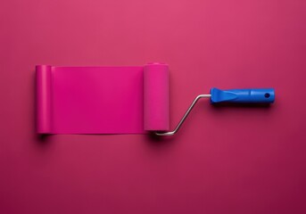 Obraz premium Paint roller unrolling vibrant pink on fuchsia texture