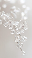 Clear beaded floral decoration on a light background. Elegant and sparkling details for celebratory events.