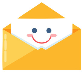 Smiling Yellow Envelope Icon with Letter, Mail Message Delivery Graphic