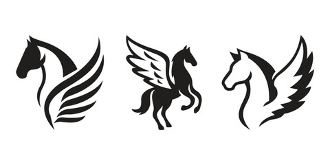 Winged horse pegasus silhouette vector illustration set