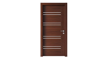 Modern brown wooden door with horizontal stripes isolated on transparent background