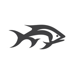 Minimal black fish logo illustration for modern seafood branding and eco design