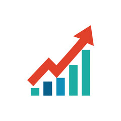 Upward trend bar chart with red arrow