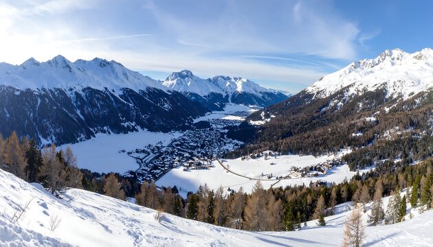 Panoramic winter vista of alpine valley - Powered by Adobe