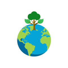 Green tree growing on planet earth icon