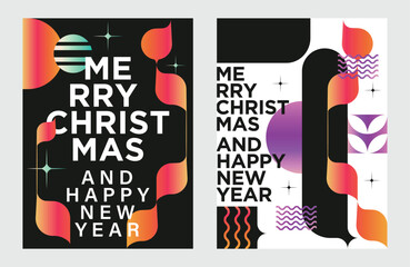 Merry Christmas And Happy New Year Vibrant Abstract Minimalist Geometric Gradient Poster Design Collection