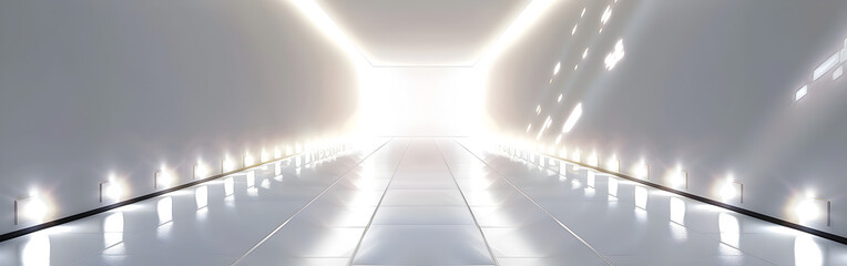 Obraz premium right futuristic white glowing hallway illuminated with shining smooth reflections