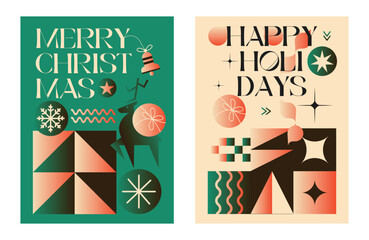 Merry Christmas And Happy New Year Vibrant Abstract Minimalist Geometric Gradient Poster Design Collection
