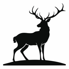 Obraz premium Elegant black silhouette of a male red deer stag with impressive antlers, representing the untamed spirit of forest wildlife