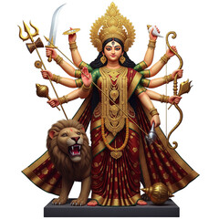 Divine Durga Mata standing with lion, a powerful goddess in Hindu mythology, strength and protection