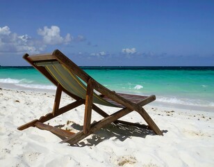 Wooden beach chair on pristine white sand