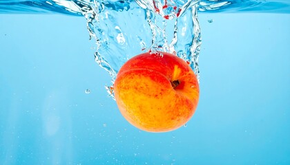 Peach splashing into water
