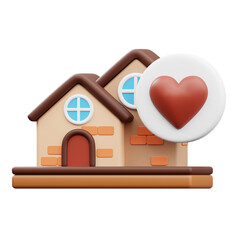 3D Rendered Minimalist House with Heart in Circle Shape Illustration