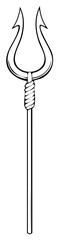 Black and white illustration of a trident with a twisted handle, mythical weapon
