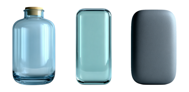 Modern Glass and Stone Containers in Various Shapes and Colors