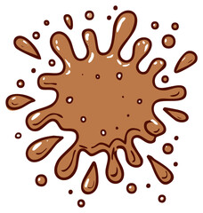Fototapeta premium Brown liquid splash cartoon with droplets and bubbles isolated on white