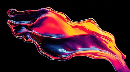 Obraz premium Abstract Thermal Infrared Background with Fiery Red and Yellow Core Melting into Cool Purple and Blue Edges, Glossy Liquid Metal Texture, Smooth Fluid Acrylic Flow, Iridescent Sheen on Pure Black Back