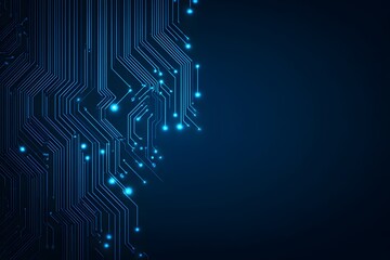 Obraz premium Blue circuit board lines with glowing nodes technology