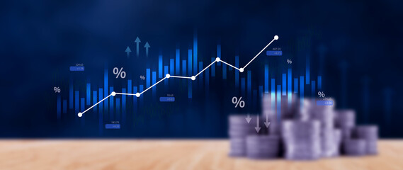 Obraz premium Stock market business and exchange financial growth graph. Business chart data graph diagram, business trading graph investment growth, global trend arrow up and down.