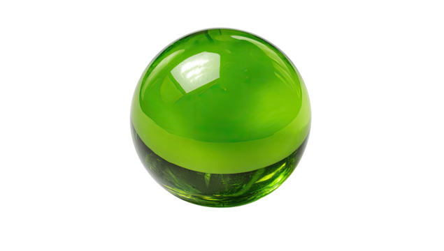 A vibrant, glossy green sphere