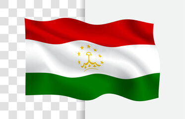 Realistic Waving Flag of Tajikistan without Background – National Emblem and Travel Theme