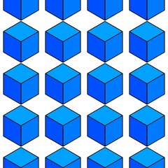 Obraz premium A seamless pattern of 3D blue cubes on a white background. The isometric design is simple, modern, and minimalist.