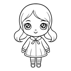 Clean outline drawing of a doll minimalistic design for coloring page