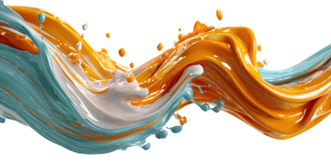 Abstract liquid splash in vibrant orange, teal, and white