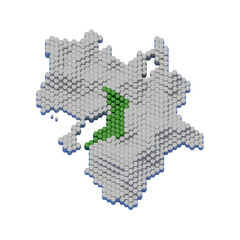 ハニカム構造状の大阪府の立体地図