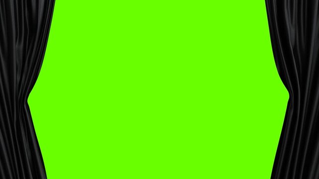 Black curtain opening with green screen background, Theater stage curtains on green backdrop