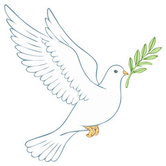 Obraz premium Peace Dove Flying with Olive Branch in Beak as a Symbol of Hope