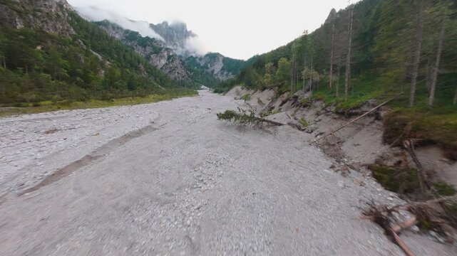 Drought and water shortage in alpine region, Austrian mountain landscape
