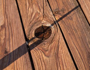 Wooden decking with a knot