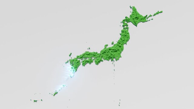 ハニカム構造状の鹿児島県の立体地図