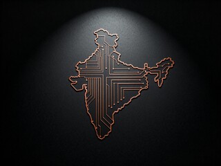 Digital India concept showing the country's map as a copper circuit board