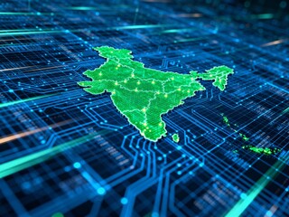 Digital India map on a futuristic electronic circuit board background