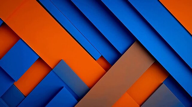 Abstract geometric pattern of diagonal orange, blue, and brown stripes