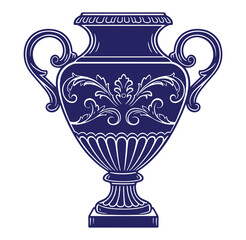 Fototapeta premium Elegant blue and white vector illustration of a classic decorative urn with ornate details