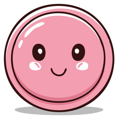 Fototapeta premium Smiling pink candy with cartoon kawaii eyes, simple treat concept graphic