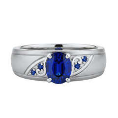 Silver men's ring with blue sapphire gemstone