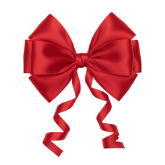 Big red satin ribbon gift bow isolated